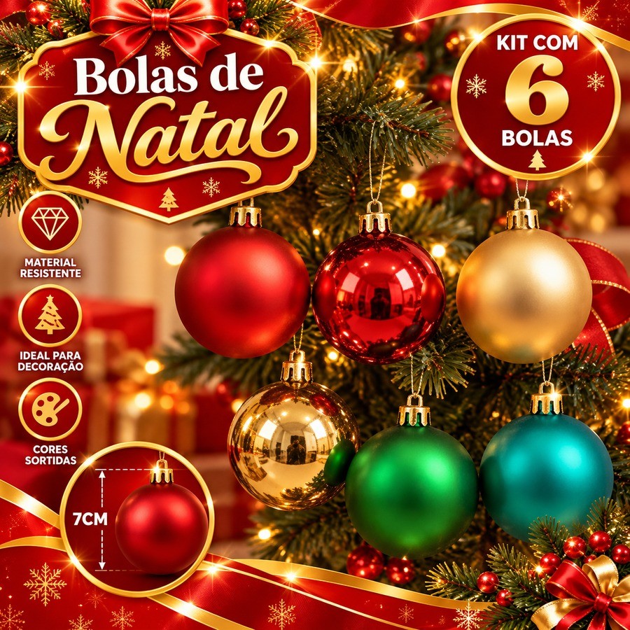 Bolinhas De Decoração Natalina 7cm Kit Bolas Enfeite De Árvore De Natal