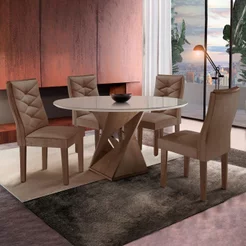 Conjunto Sala de Jantar Mesa Tampo Redondo Plus Vidro 100cm com 4 Cadeiras Barcelona Yescasa