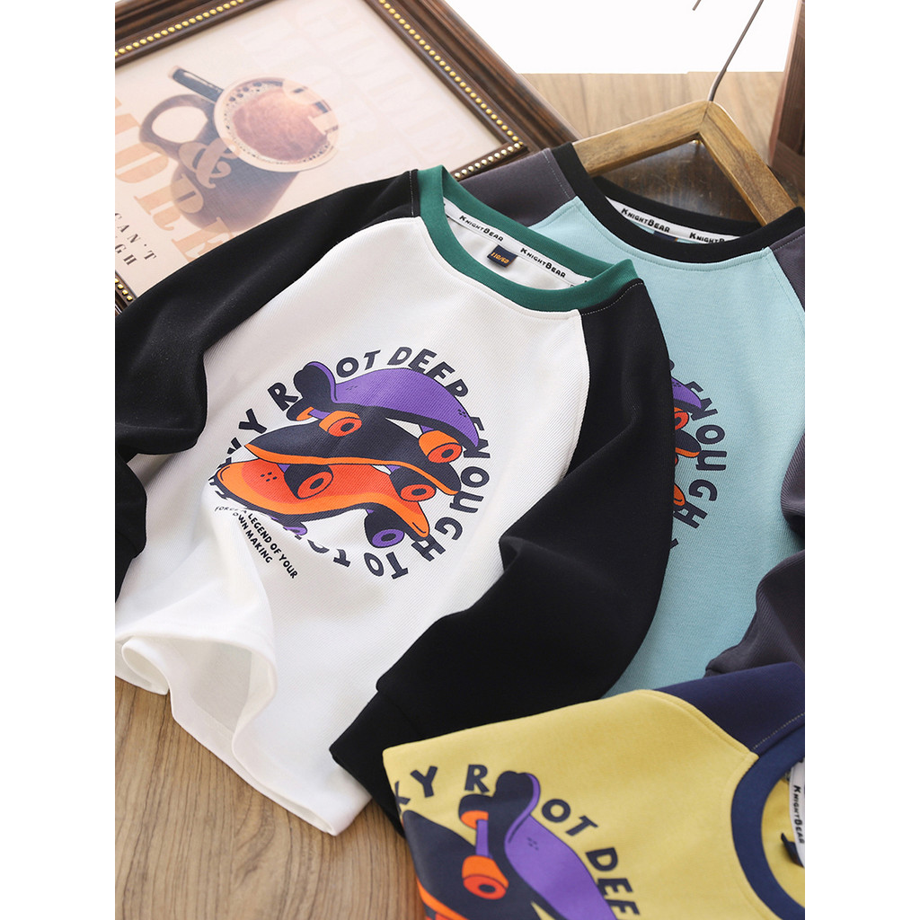 2026 novo estilo meninos camiseta de manga comprida crianças outono cor-bloqueio camisa de fundo meninos topo primavera 