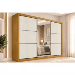 Guarda Roupa Casal Bragança 3 Portas de Coorer (1 c/ Espelho) e 6 Gavetas Peroba/Off White - Europa