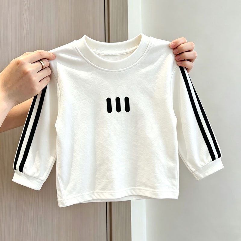 Algodão puro crianças bebê de manga comprida primavera outono novo estilo meninos estilo ocidental três barras em torno 