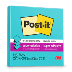 Bloco de notas super adesivas Post-it refil Paraíso Azul 76x76mm 90 folhas 3M