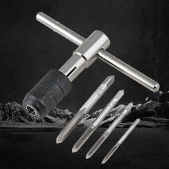 Kit 5 Macho Fazer Rosca Métrica M3 M8 Ferramenta Manual Com Vira-Macho