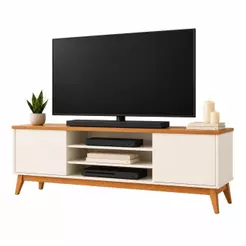 Rack Bancada Para TV Até 60 Polegadas 1,60m 2 Portas 3 Nichos Titan Off White / Madeirado EDN