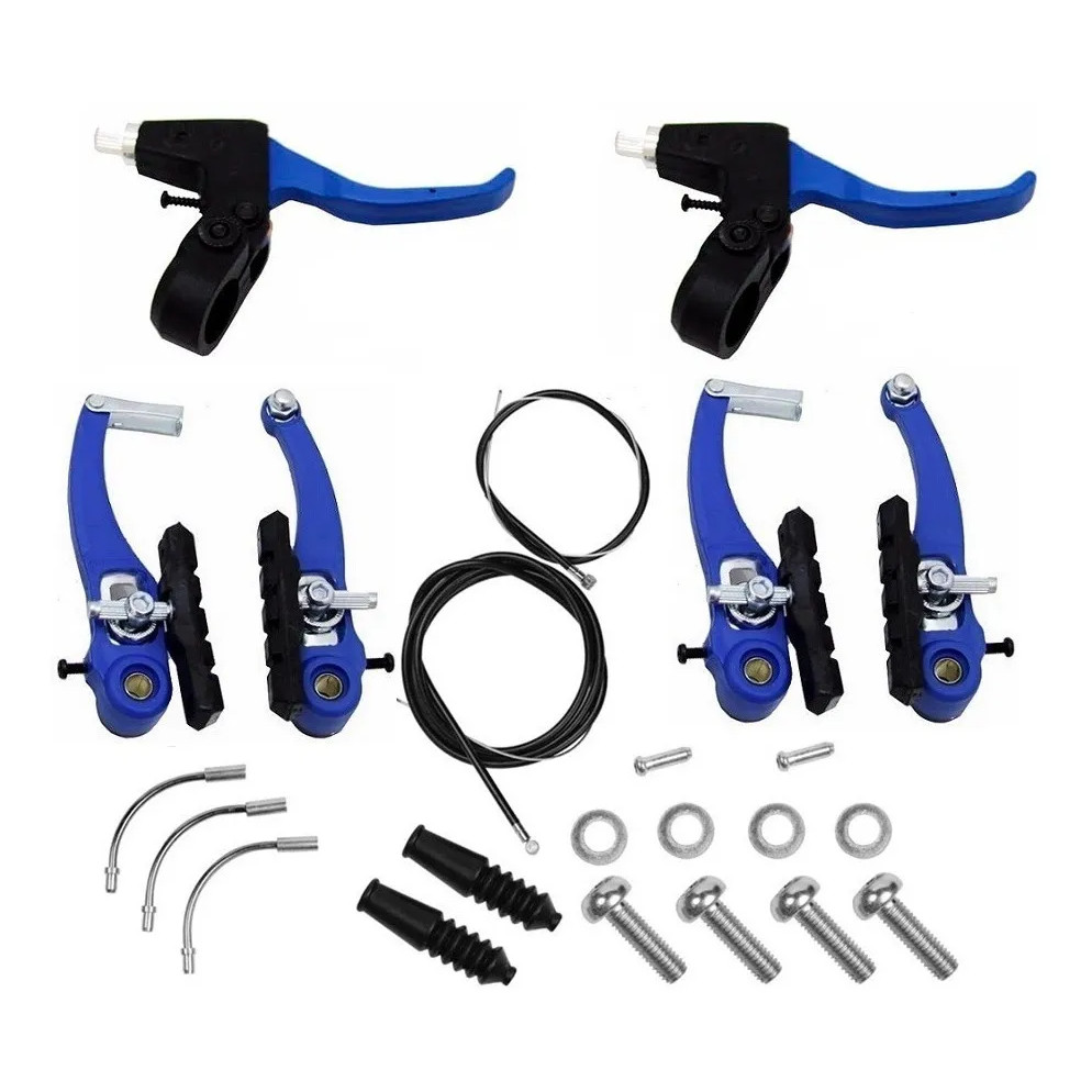 2x Jogo Freio Bicicleta V-Brake Nylon Com Manete e Cabos