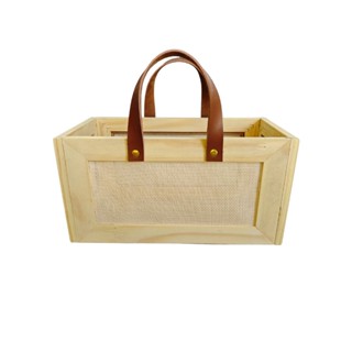 CESTA EM MADEIRA PINUS BOLSA ALÇA COURO (103)- CESTA PRESENTE DECORAÇÃO, CESTA NATAL- PRONTA ENTREGA em Oferta na Shopee