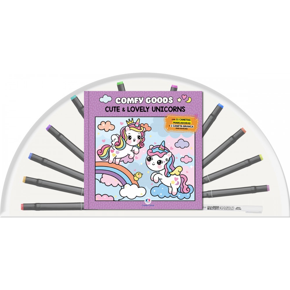 Livro Cute and lovely unicorns - Livro para colorir com 12 canetin em Oferta na Shopee
