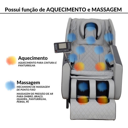 Poltrona De Massagem Cinza 3D Com Aquecimento Função Gravidade Zero Reclinável Relaxante Bivolt — imagem 2 de 2