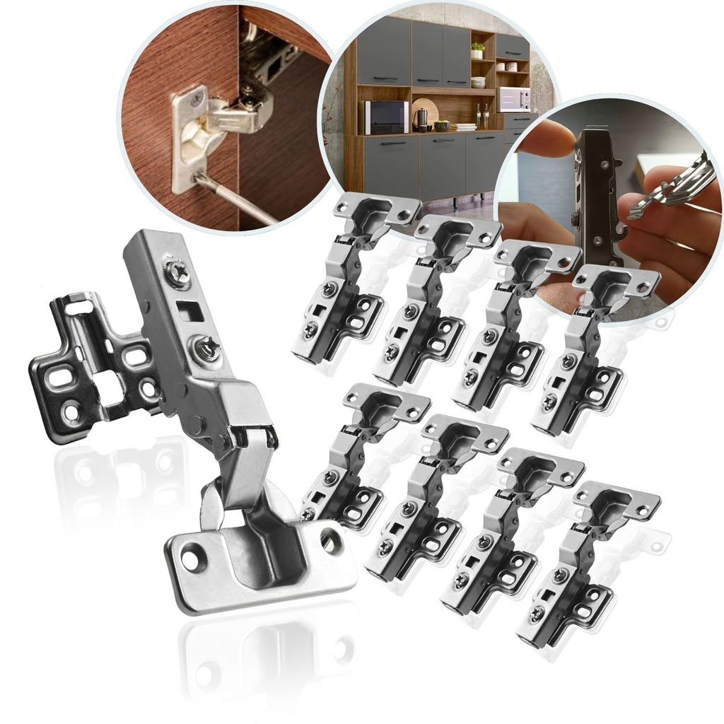 Kit 10 Dobradiça Curva 35mm Click Amortecedor Portas Móveis Armário Caneco Resistente Mola Calço Soft Close Clique