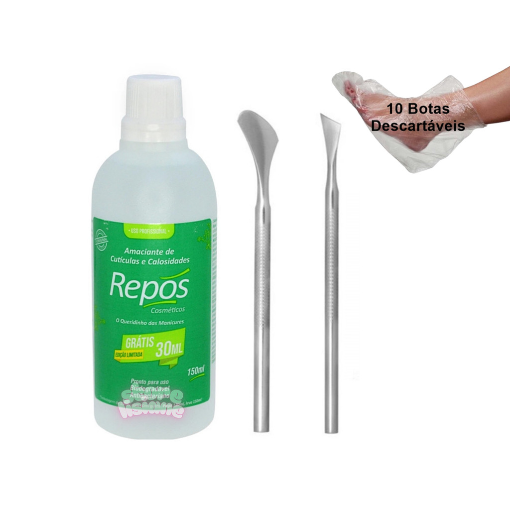 Amaciante para Calosidade de Cutículas Repos 120ml  Espátula 222 + 483  10 Botinhas Kit Spa dos pes em Oferta na Shopee