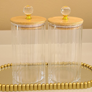 Pote de Vidro canelado transparente com CRISTAL 750ml Porta alimentos e condimentos Hermético Tampa Bambu em Oferta na Shopee