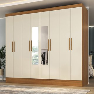 Guarda-roupa Casal 100% MDF com Espelho 8 Portas 4 Gavetas Jatobá Yescasa  Cinamomo/Off White em Oferta na Shopee