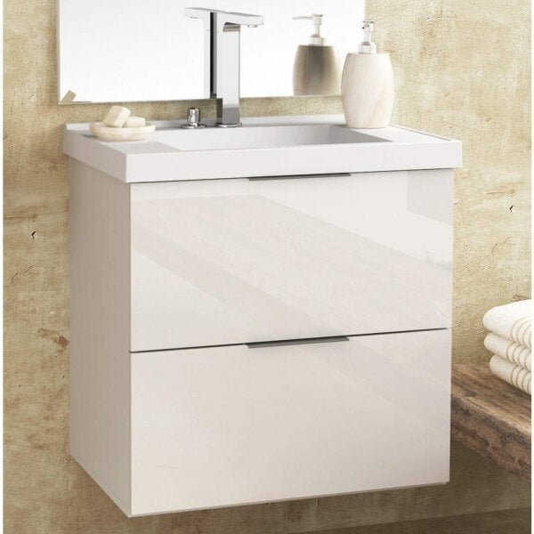 Gabinete para Banheiro Suspenso 3 Gavetas sem Cuba Pietra Branco/Branco Brilho em Oferta na Shopee