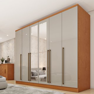 Guarda Roupa Casal 6 Portas 8 Gavetas com Espelho Portugal 270cm Espresso Móveis Cinamomo/Off White em Oferta na Shopee
