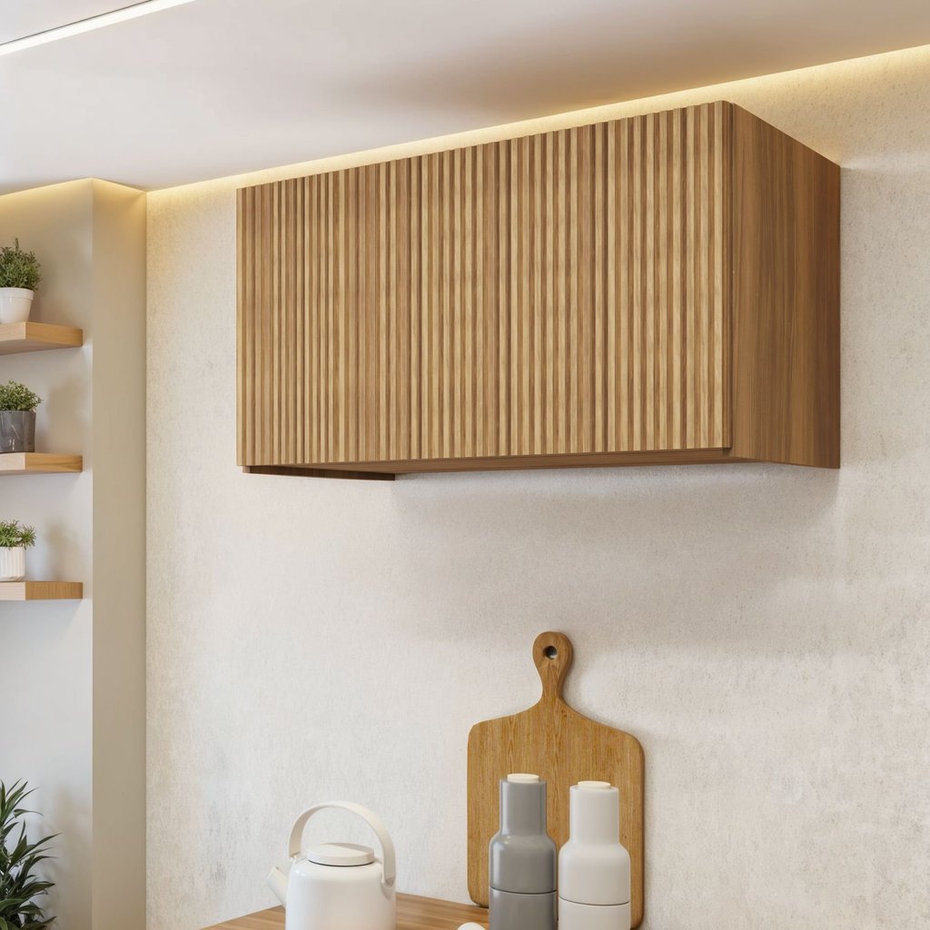 Armário Aéreo Geladeira 1 Porta Basculante 80Cm Ripado  100% Mdf Rainha Nature em Oferta na Shopee