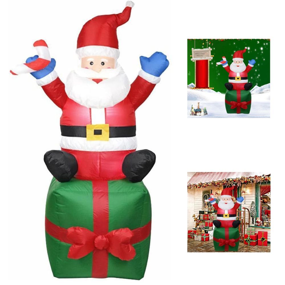 Papai Noel Inflável Na Caixa Presente Gigante 1.8M Altura Decoração Natal Com LED Embutido Bivolt