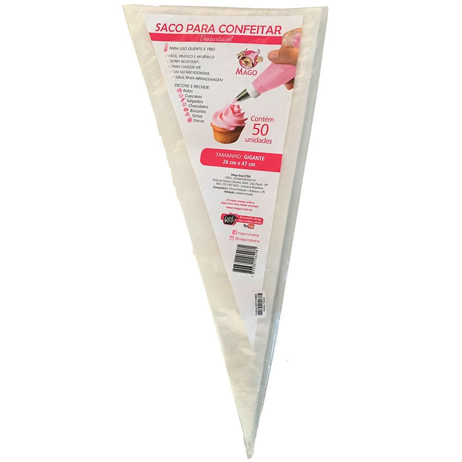 Saco de Confeitar Descartável Gigante 26x47 50 Unid. Mago em Oferta na Shopee