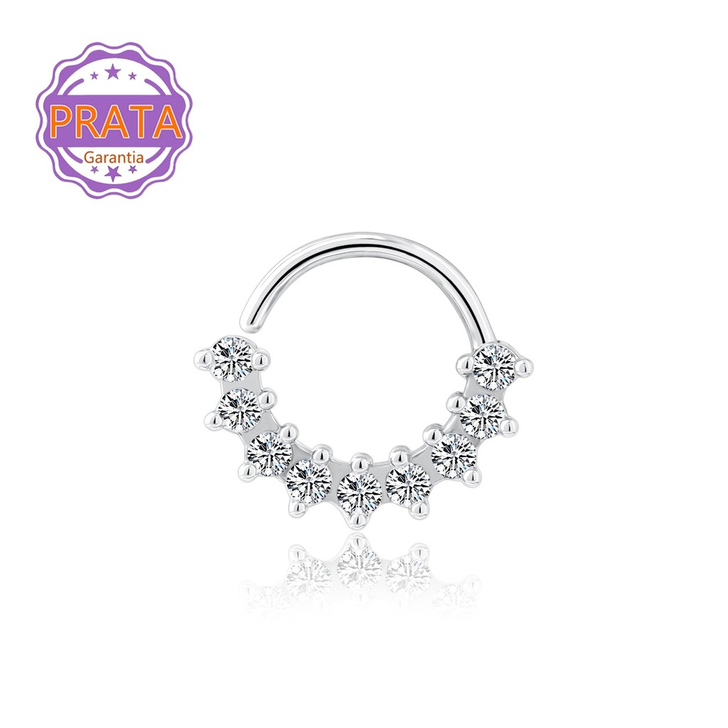 Piercing Nariz Argola Torção Prata 925 Detalhes 9 Pedras Zircônias Cravejado Para Orelha Helix Septo Rook Conch em Oferta na Shopee