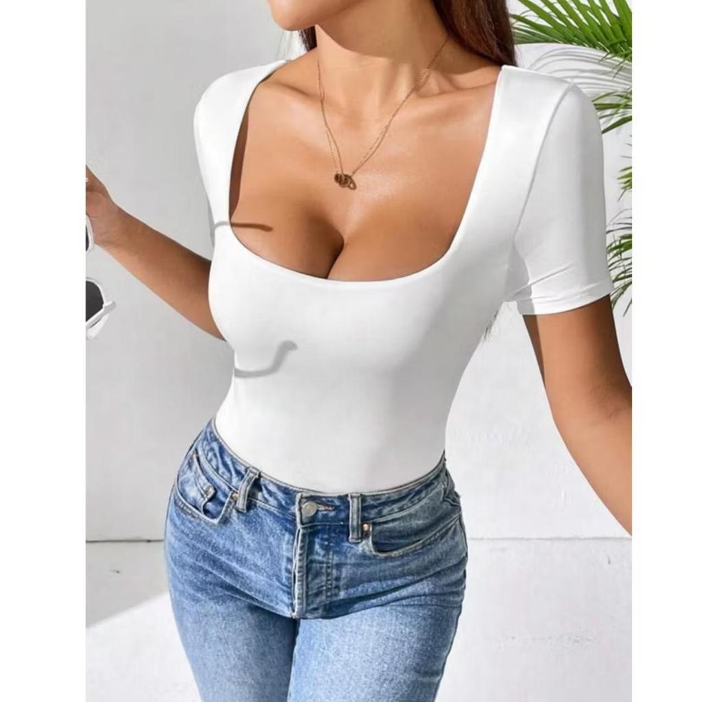 Body Feminino Decote Quadrado Manga Curta  Suplex Premium
