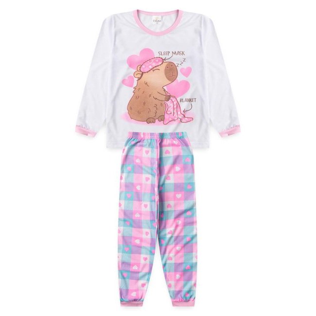 Pijama Menina Capivara Coração Branco em Oferta na Shopee