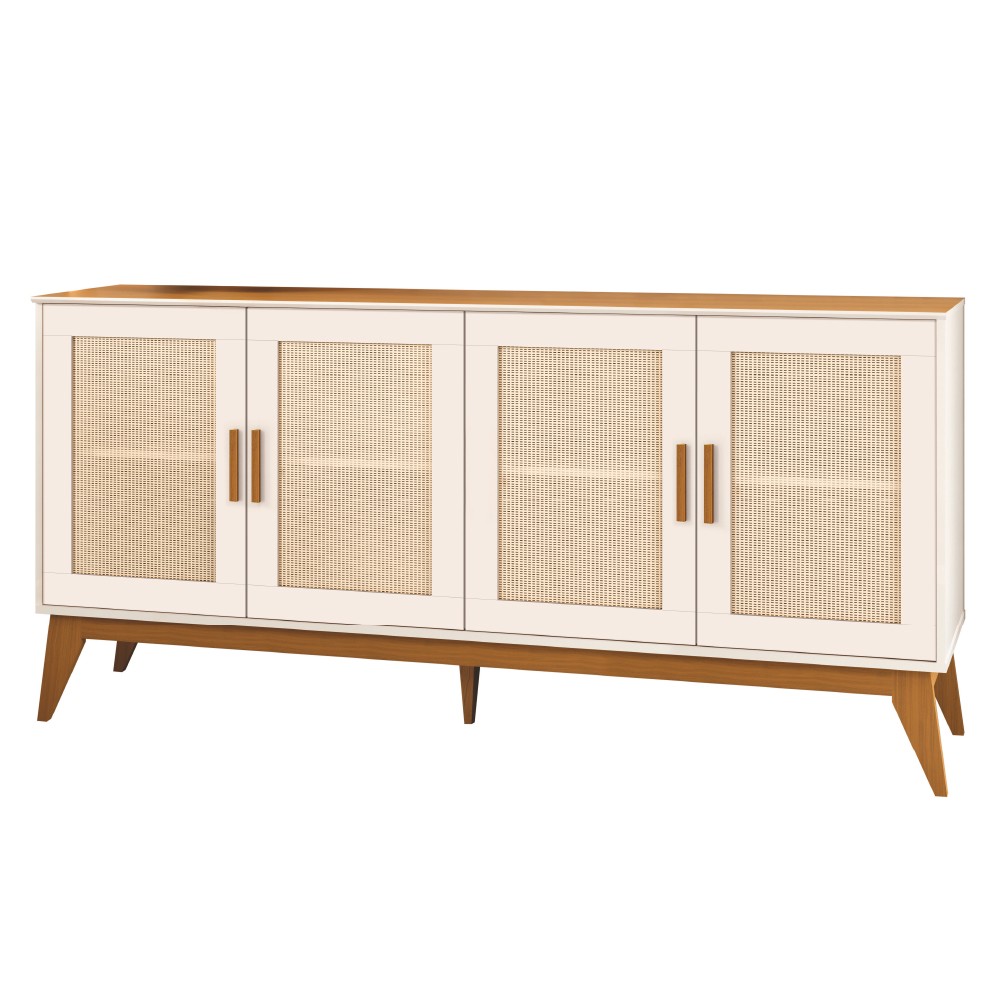 Balcão Buffet Aparador Retrô 4 Portas Rattan Andorra Madeirado / Off White EDN em Oferta na Shopee