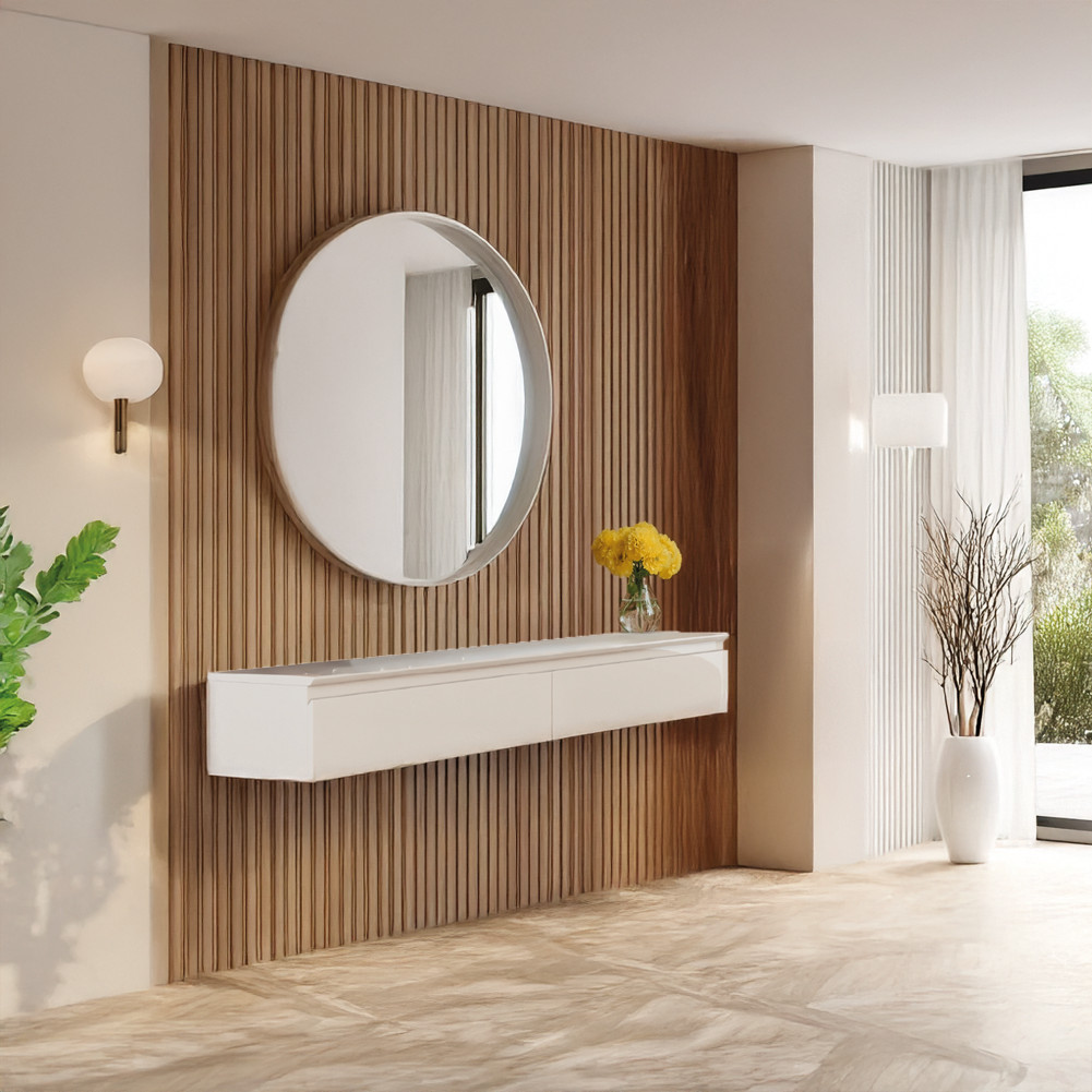 Aparador Suspenso Para Hall de Entrada 2 Gavetas 1,35m Aspen Off White EDN em Oferta na Shopee