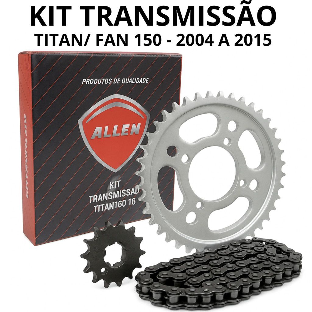 Kit Relação Transmissão Corrente, Coroa e Pinhão Reforçados Titan Fan 150 2004 A 2015 - Allen