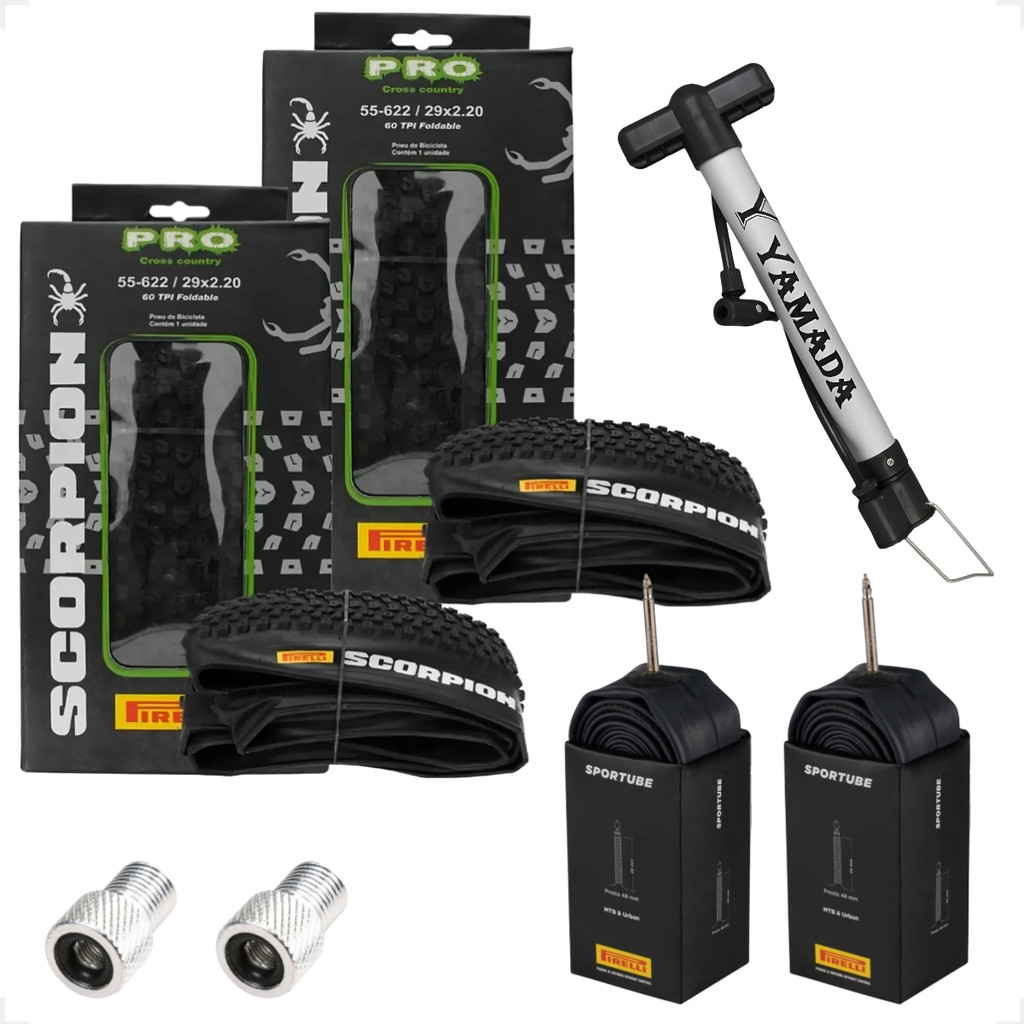 Par Pneu Pirelli Scorpion Aro 29 x 2.20 Kevlar Cravudo Mtb + Par Camara Pirelli + Bombinha + brinde