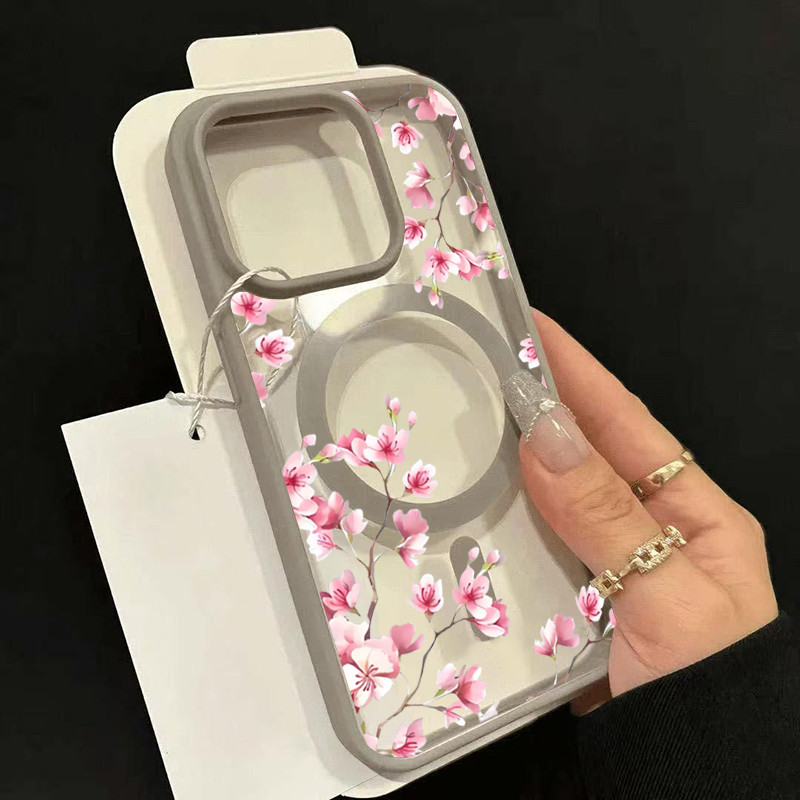 Capa Magnética De Flor De Cerejeira Com Flores Rosa Para iPhone 17 16 15 14 13 12 11 Pro Max Plus 16E Transparente Fosca em Oferta na Shopee