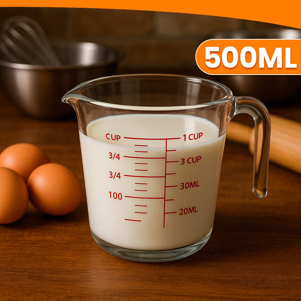 Jarra Copo Medidor De Vidro 500ml Com Medidas Alça e Bico Dosador