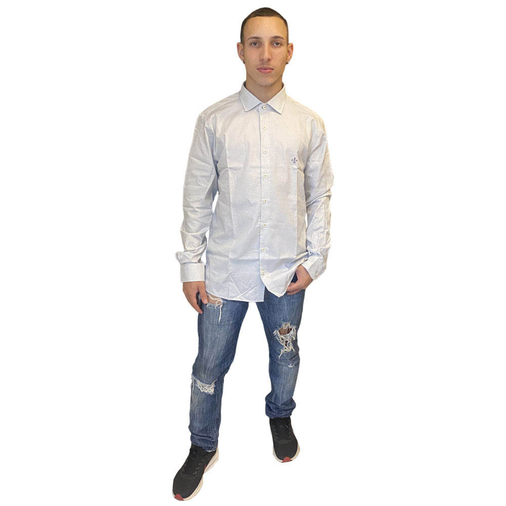 Camisa Slim Masculina Dudalina Maquinetada Cinza Claro