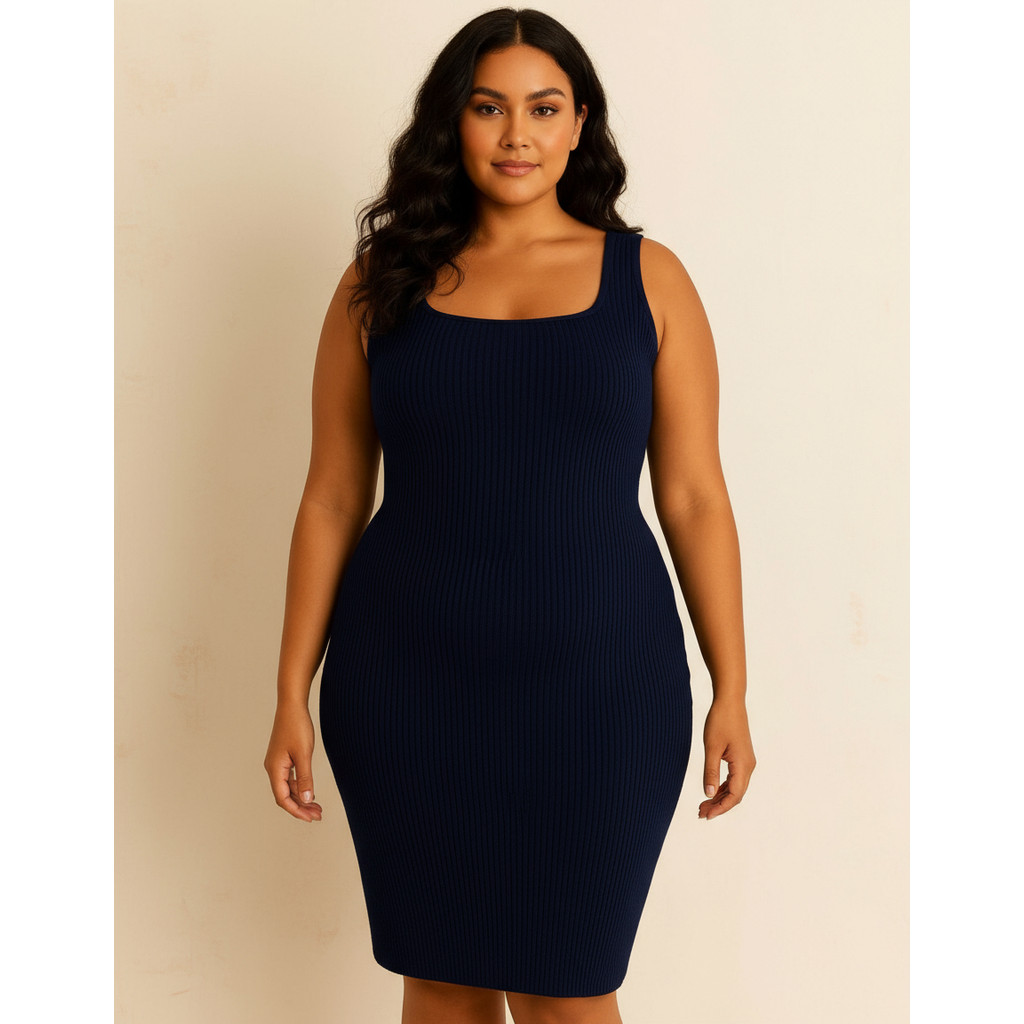Vestido Gola Quadrada Tamanho Slim E Plus Size Feminino