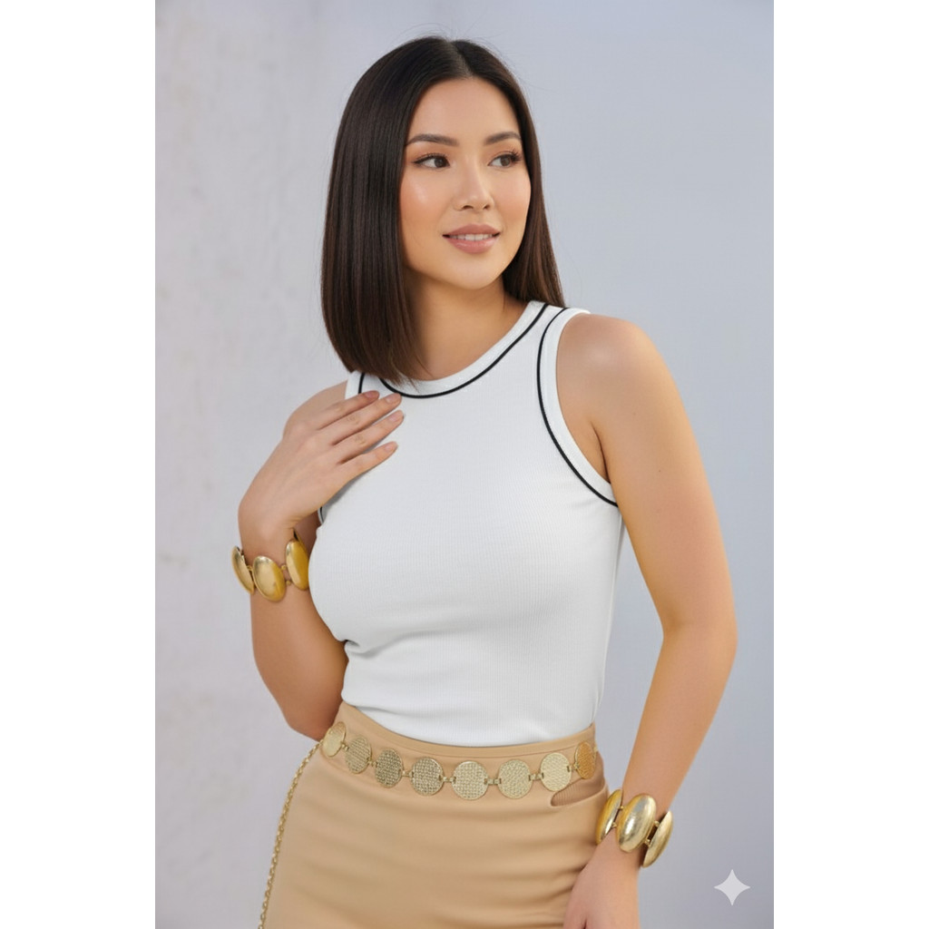 Regata Feminina Canelada Algodão Premium Gola Redonda Sem Transparência Moda Blogueira