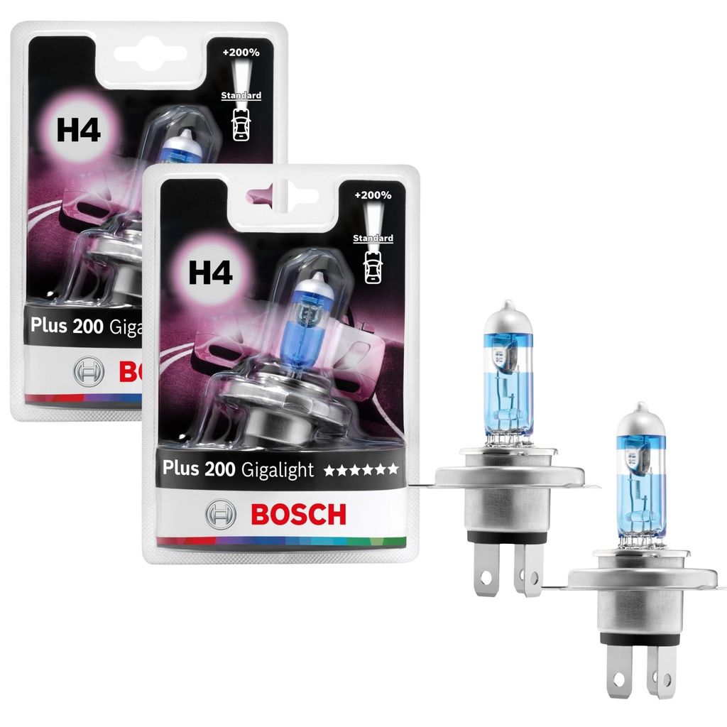 PAR DE LÂMPADA BOSCH ORIGINAL GIGA LIGHT PLUS 200 HALÓGENA FAROL ALTO BAIXO NEBLINA H4 60/55W 12V