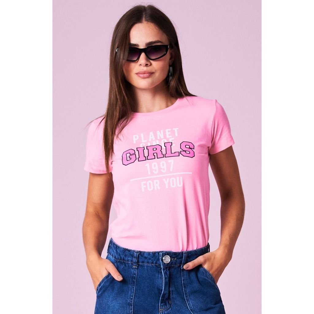 Camiseta Feminina Since 1997 Planet Girls Rosa Claro em Oferta na Shopee