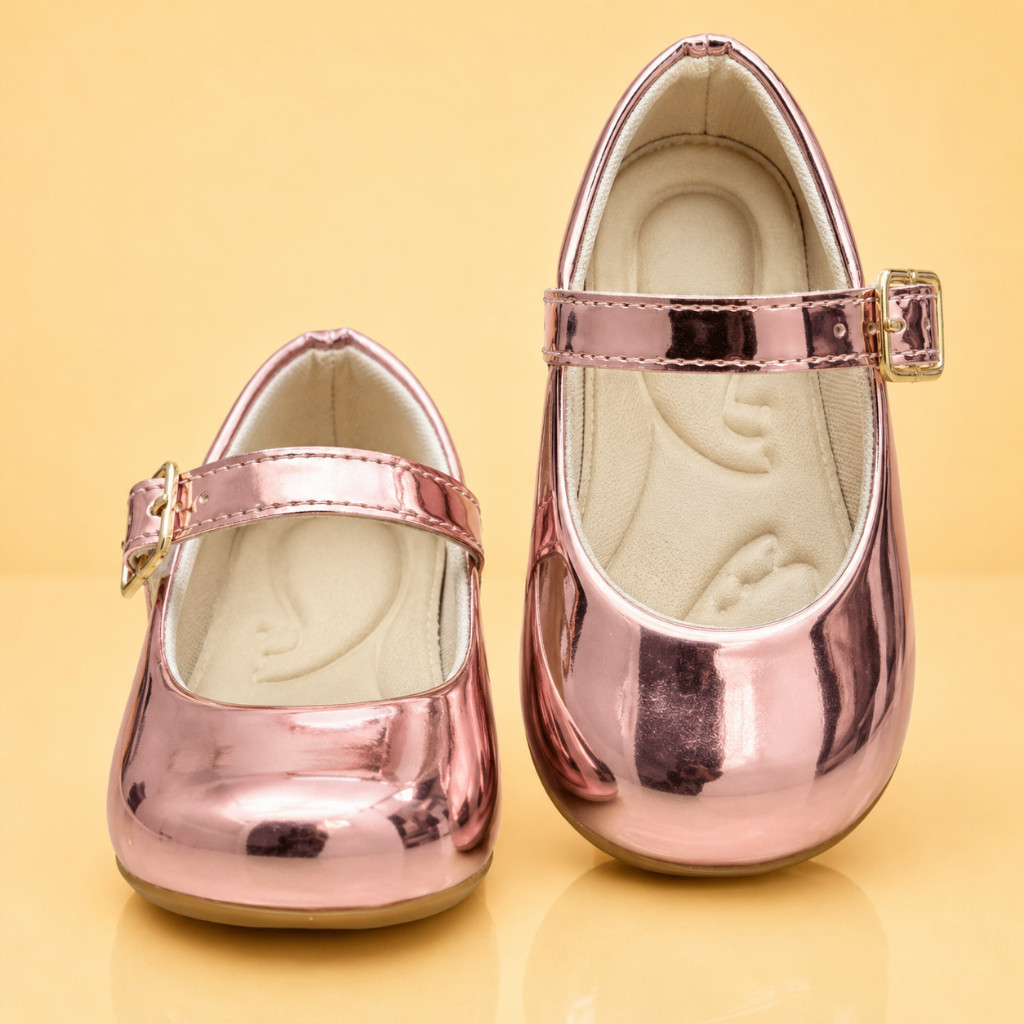 Sapatilha Menina Infantil Casual Lisa Verniz Rosa Confortável Macio Elegante Fivela Promoção