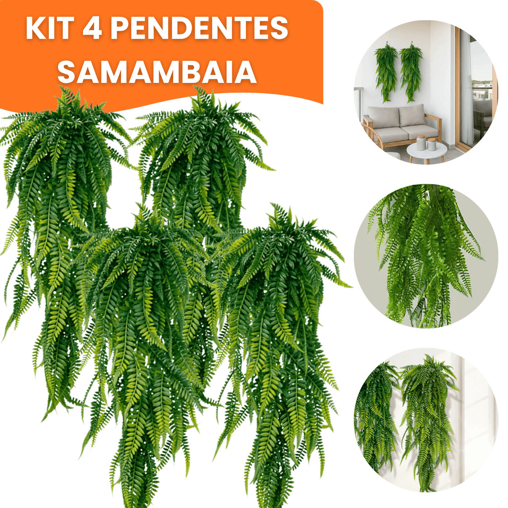 Kit 4 Pendente Samambaia Artificial 80cm Realista Planta Decoração Parede Flor Folhagem