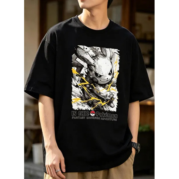Camiseta Masculina Feminina Oversized Estampa Pikachu Pokémon Raio Amarelo Camiseta Streetwear