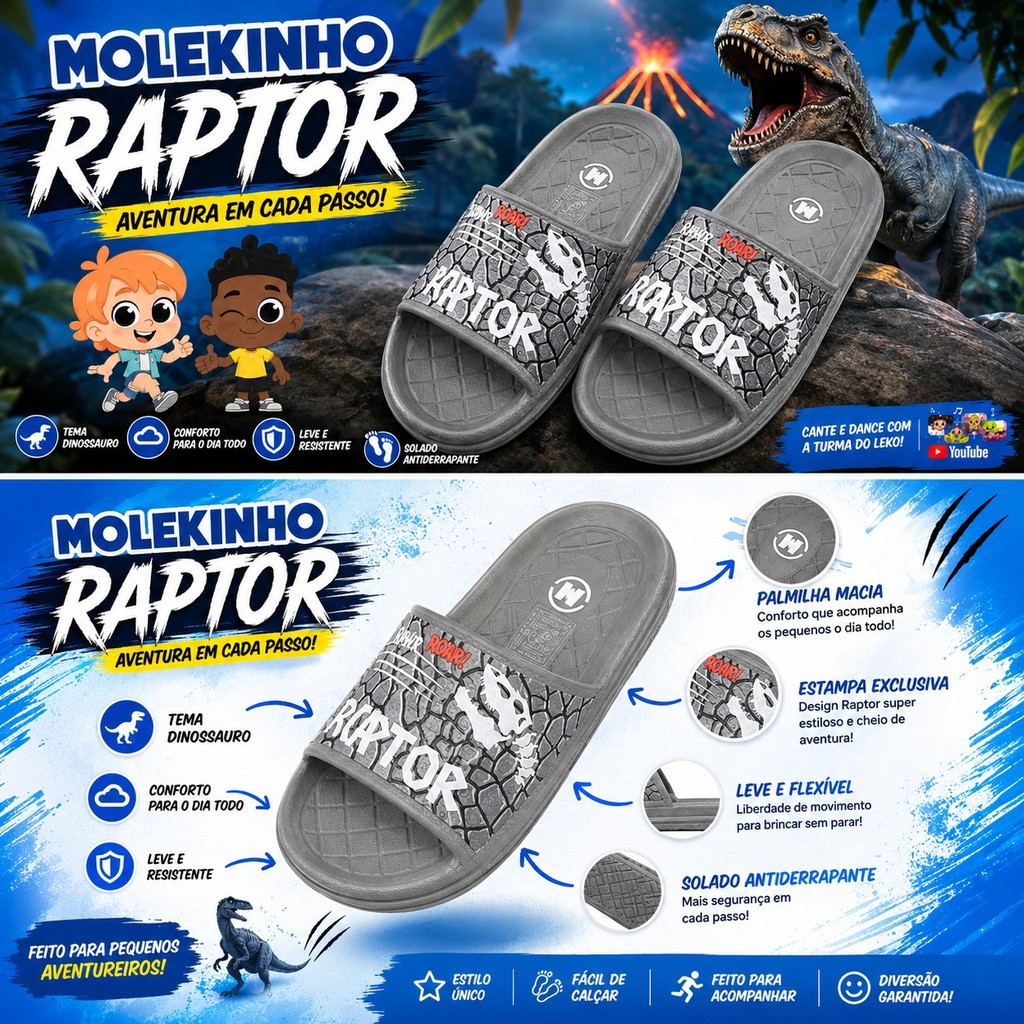 Sandália Infantil Chinelo Eva Anti-Derrapante Dinoussauro Rex — imagem 2 de 2