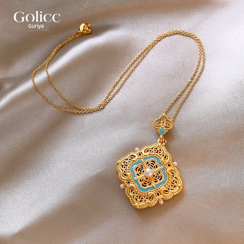 colar colar aço inoxidável Estilo chinês esmalte pérola colar acessórios feminino 2026 novo estilo clavícula colar luz