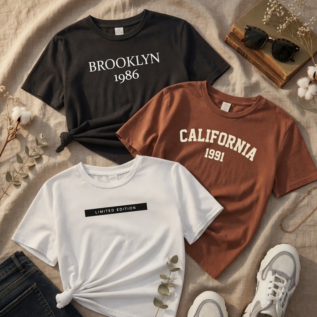 Kit 3 Camisetas Femininas Estampadas blusas Brooklyn Califórnia Casual Algodão Tumblr