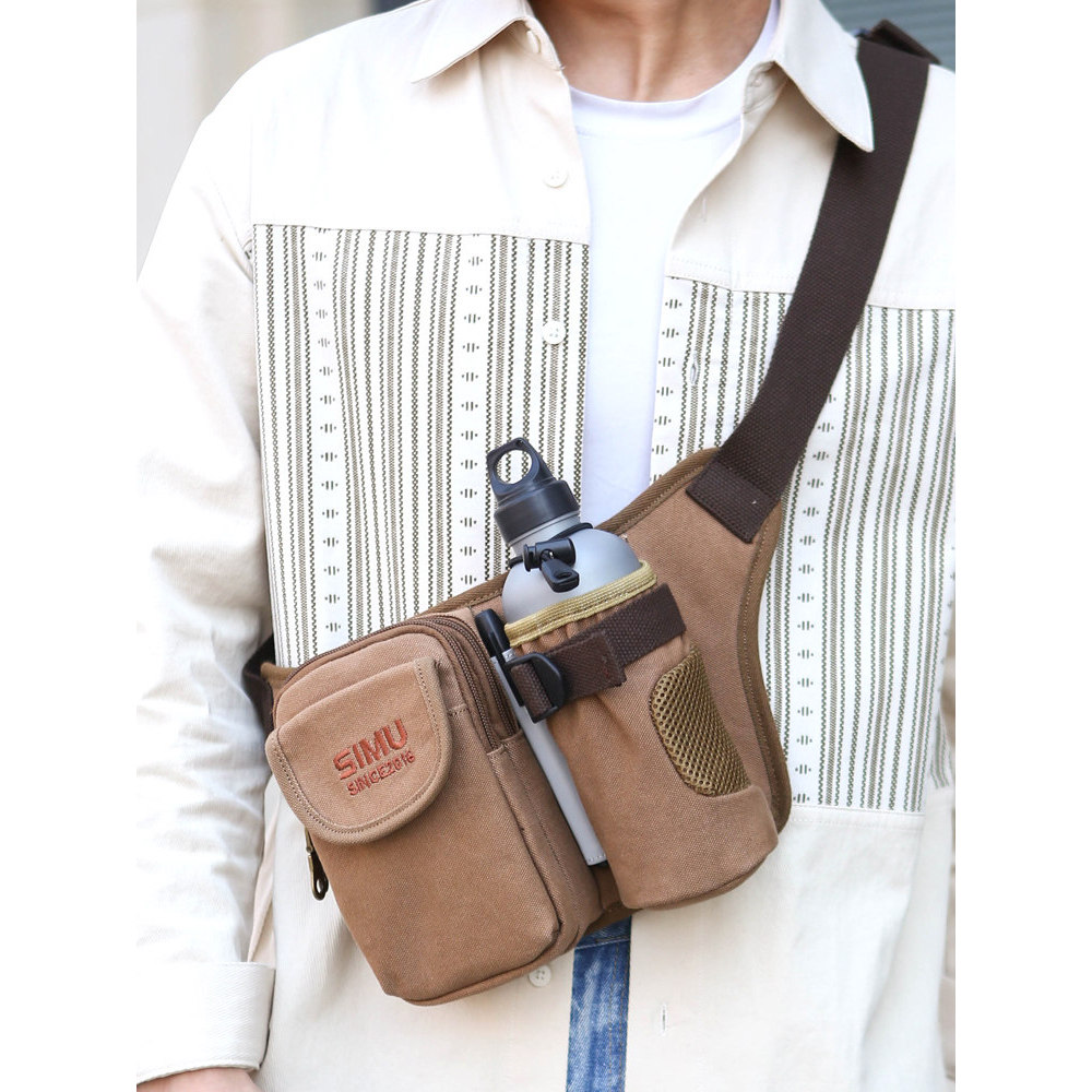 Bolsa de cintura de lona masculina, bolsa multifuncional para corrida de celular 2025, novo estilo, garrafa de água, bol