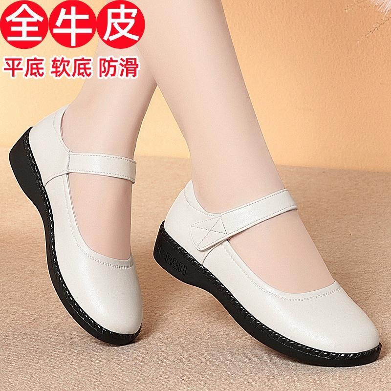 Sapatos femininos de couro oco estilo primavera, sapatos casuais para mãe, sandálias femininas de meia-idade, sapatos de
