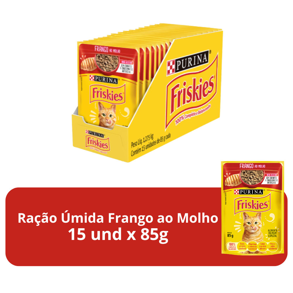 Ração Úmida Friskies Frango Ao Molho para Gatos Adultos 85g - 15 unid.