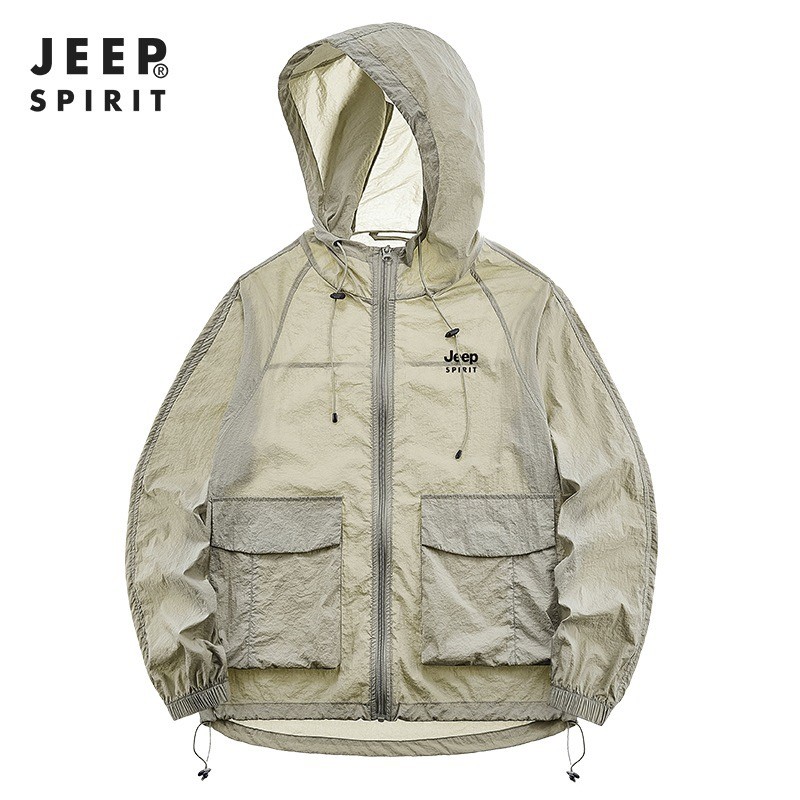 JEEP SPIRIT Roupas Masculinas Moda Roupas de Proteção Solar Masculina Leve Com Capuz Zíper Ao Ar Livre Casual Jaqueta de