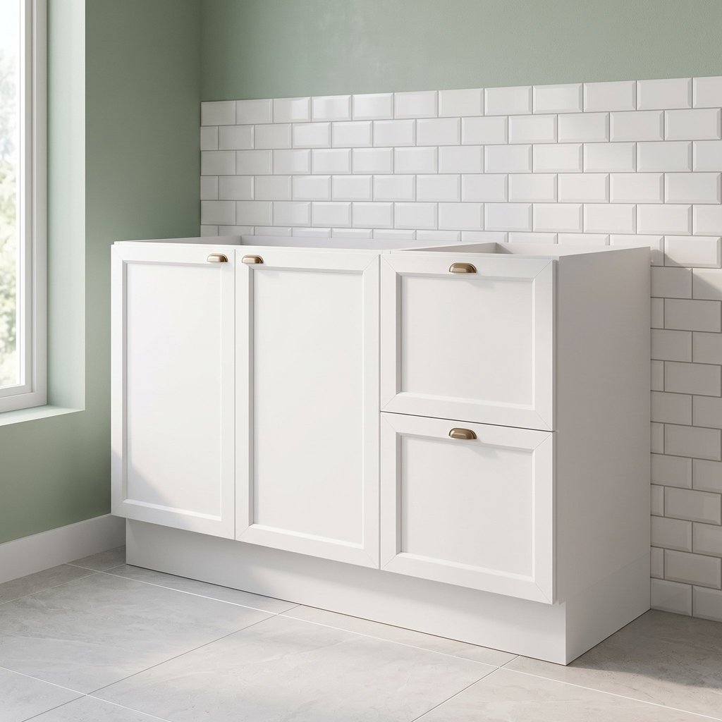Balcão de Cozinha para Pia 2 Portas 2 Gavetas 120cm sem Tampo Unna Yescasa Branco Branco