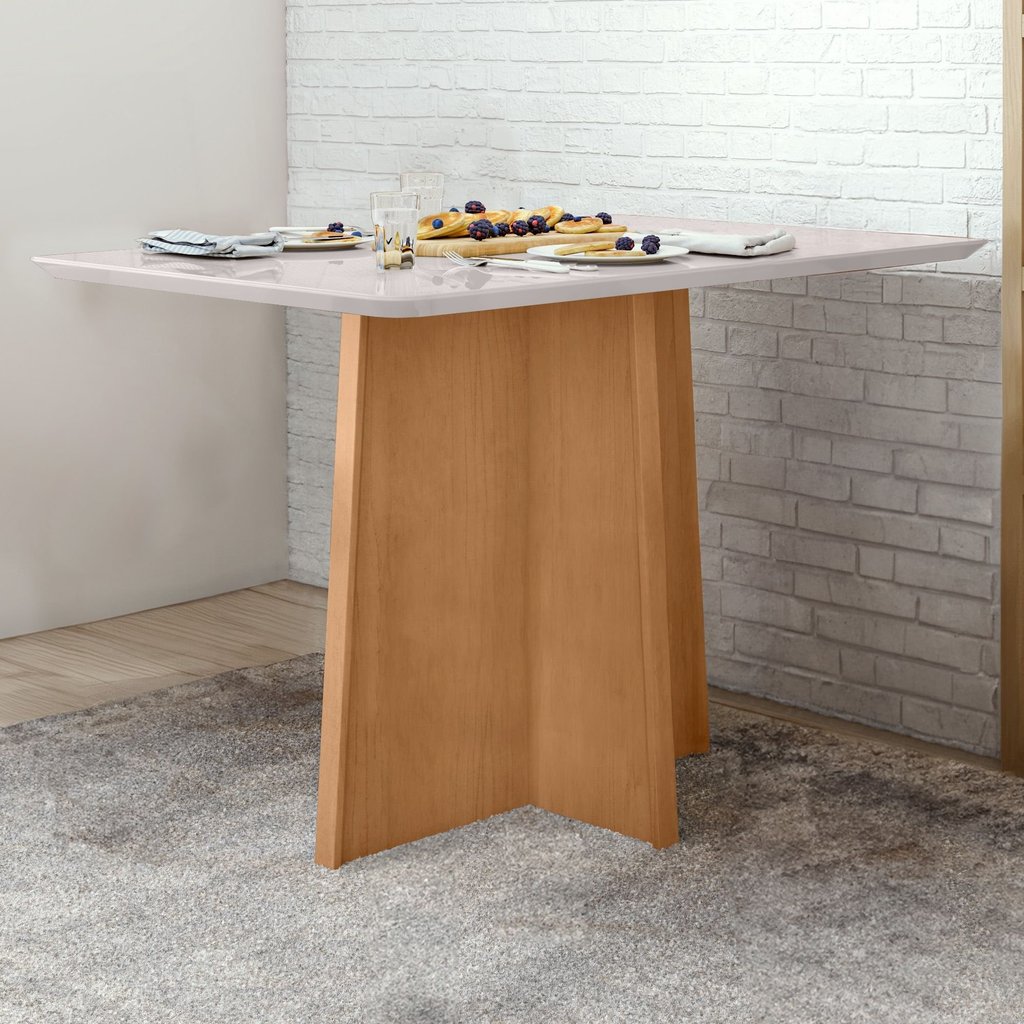 Mesa de Jantar 4 Lugares Tampo Vidro e MDF Celebrare Marrom Amêndoa Clean/Off White Amêndoa Clean/Off White