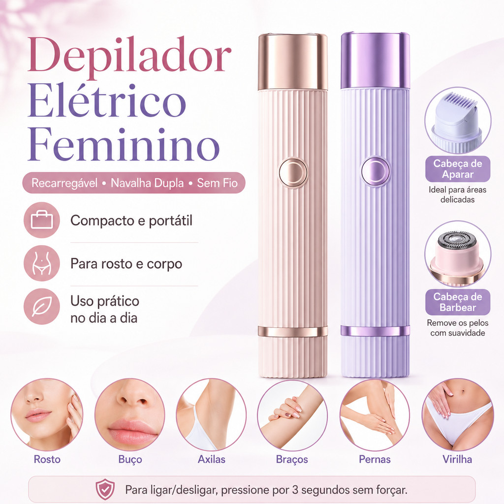 Depilador Elétrico Feminino Recarregável com Navalha Dupla