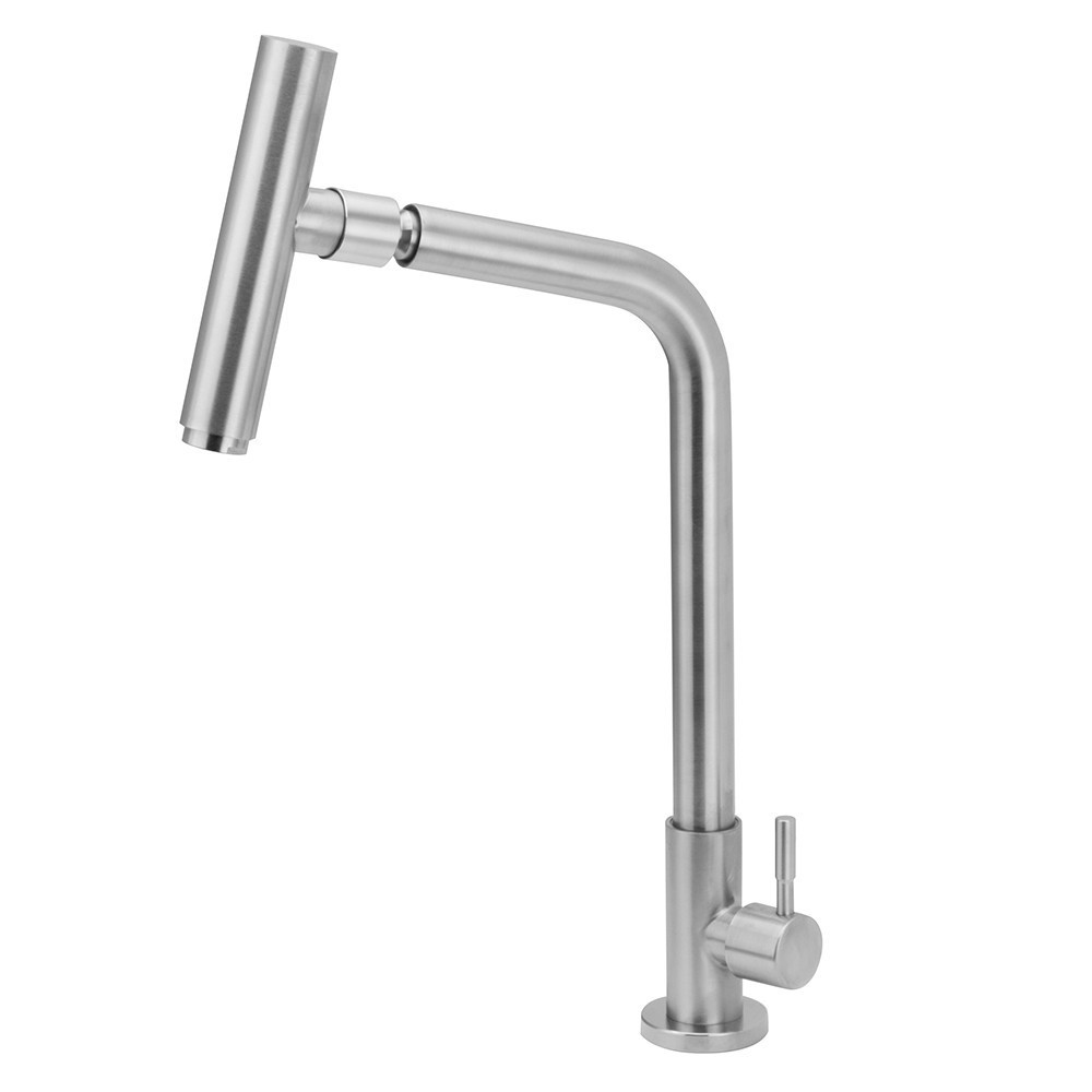 Torneira Cozinha Mesa Inox Escovado Modelar Bica Articulada Giratória Arejador Bancada Água Fria Prata