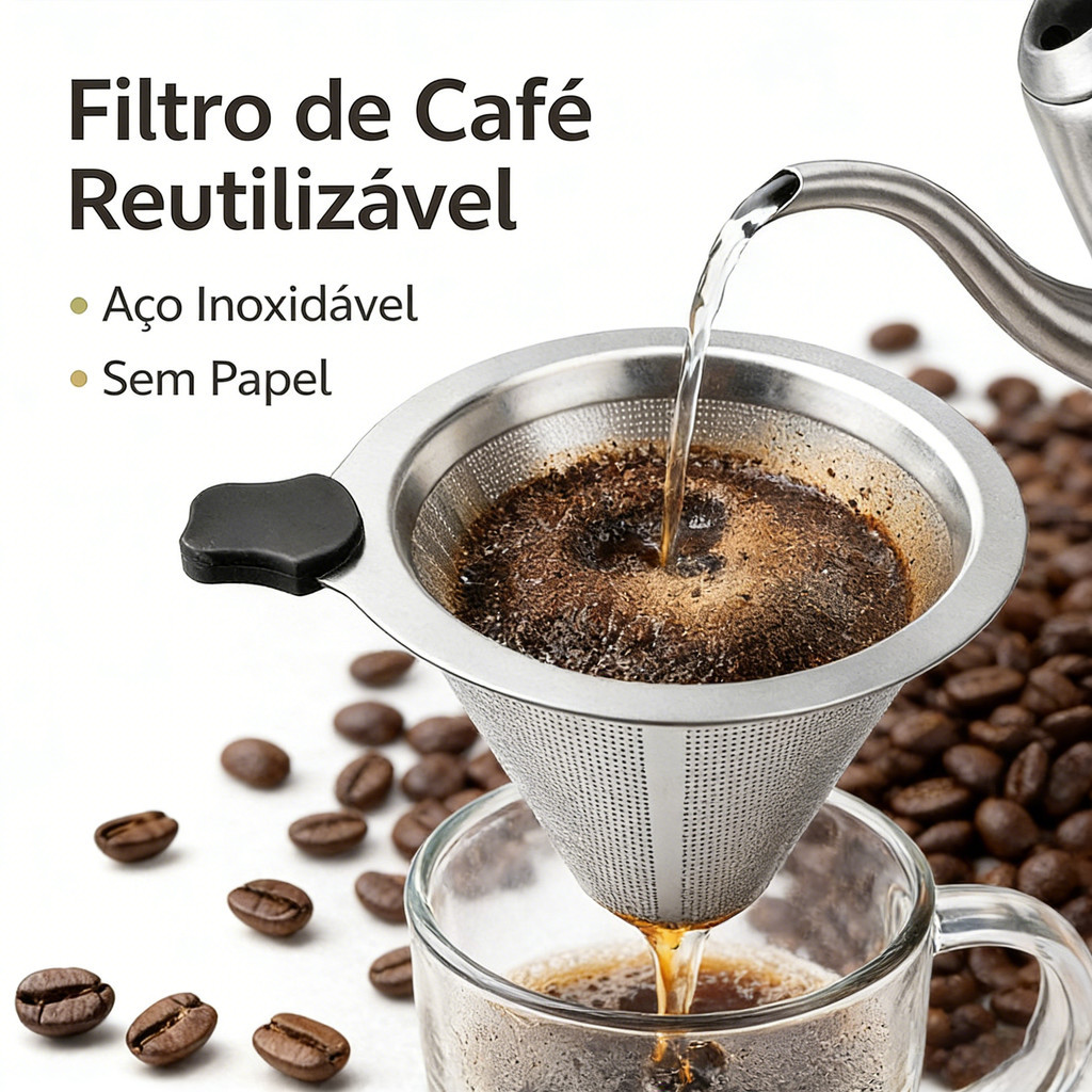 Filtro de Café Inox Reutilizável Sem Papel Coador Permanente Café Manual Universal